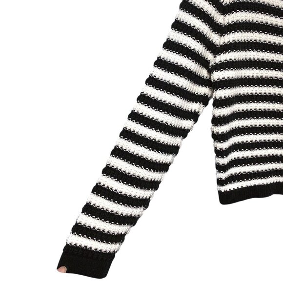 Lillusory White Black Striped V-neck Long Sleeve Sweater Top S - Picture 6 of 7